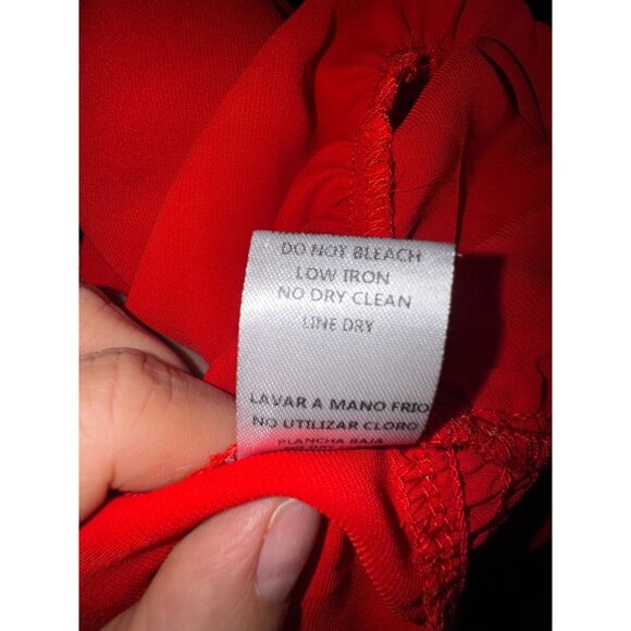 Fashion Nova Red Long-Sleeve‎ Blouse Tie Neck & Ruched Waist XL Sexy Secretary - Picture 6 of 6